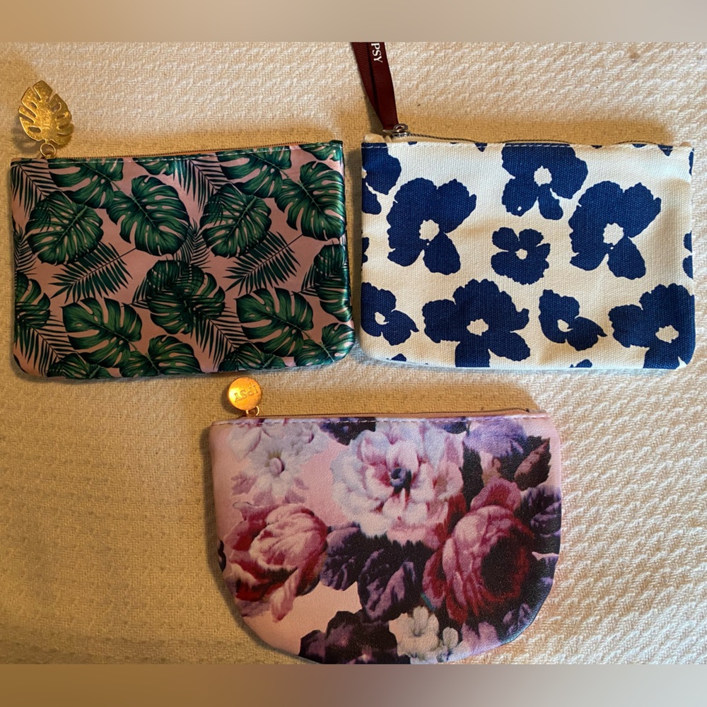 Ipsy Cosmetic Bags Set of 3 Botanical Design